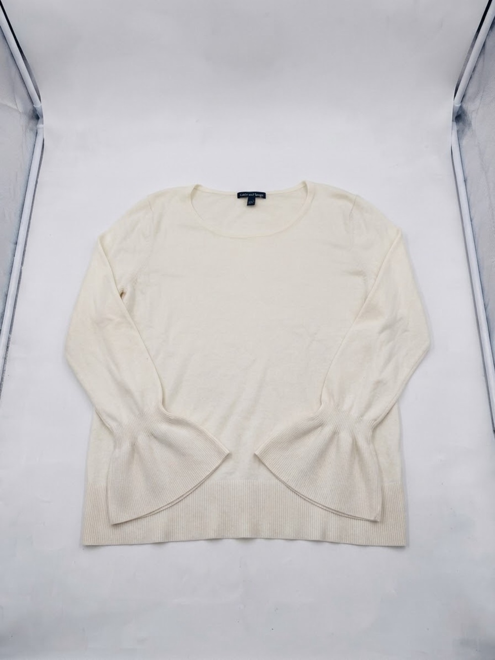 Cable & Gauge Cream Scoop Neck Sweater with Flared Cuffs